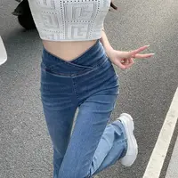 Asymmetrica Jeans Bell Bottom Pants Woman Denim Jeans Pants For Women 2022 High Waisted Flare Leggings Skinny Vintage Hot Korean