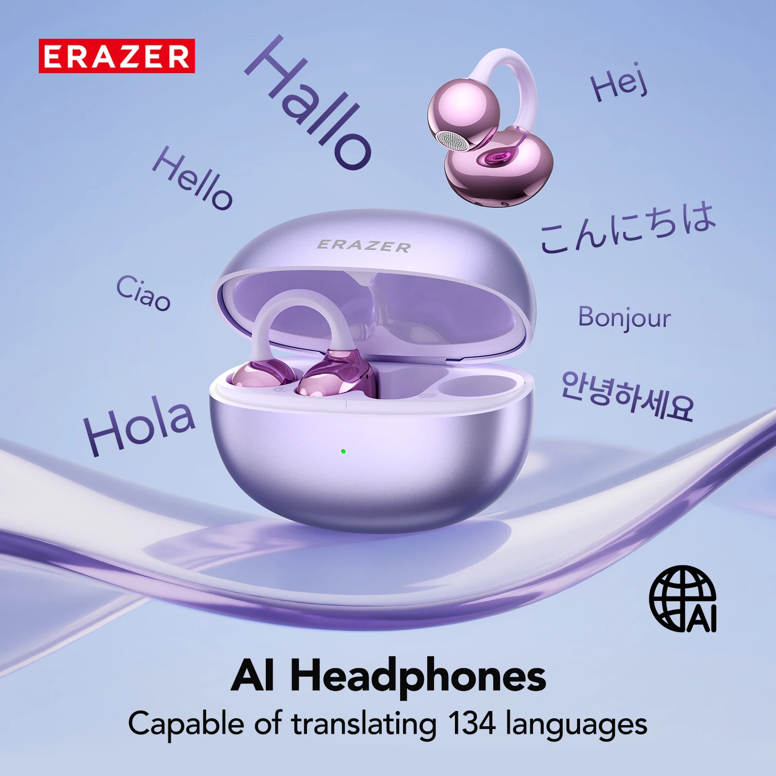 Фото Беспроводные наушники Erazer XF36 с AI-переводом, открытой конструкцией, комфортной посадкой, стереозвуком и объемным звучанием для спорта, путешествий и офиса №1