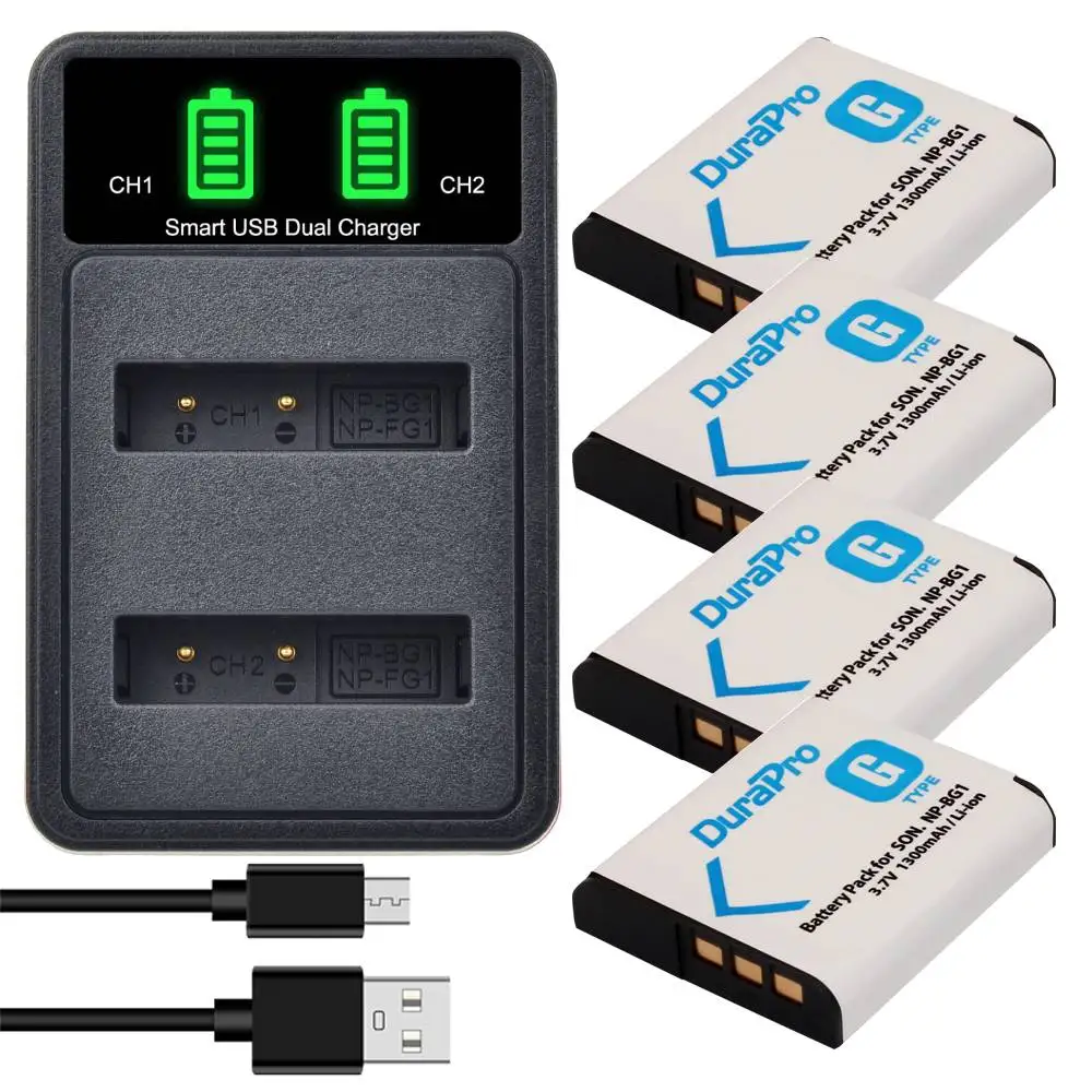 DuraPro NP-BG1 NP-FG1 Battery + LED Dual Charger для Sony Cyber-Shot DSC-W100 DSC-WX1 DSC-H50 DSC-H55 DSC-H7