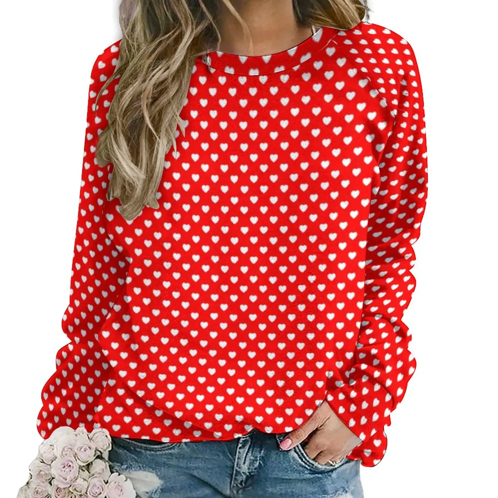 

Hearts Polka Dot Hoodies Women Valentine's Day Korean Fashion Casual Hoodie Winter Long Sleeve Kawaii Pattern Sweatshirts 3XL