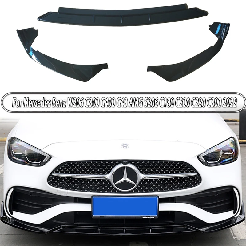

Глянцевые черные передние бамперы губы для Mercedes Benz C Class W206 C300 C400 C43 AMG S206 C180 C200 C220 C300 2022 ABS аксессуары