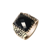 exquisite flower engraving european and american popular retro punk wide ring inlaid black crystal mens ancient ring