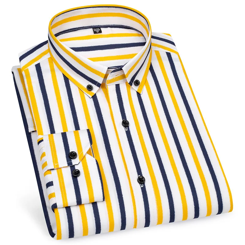 Spring and Autumn Elastic Long Sleeve Stripe Men's Shirt Korean Edition Slim Fit Casual Stand Collar Professional Shirt