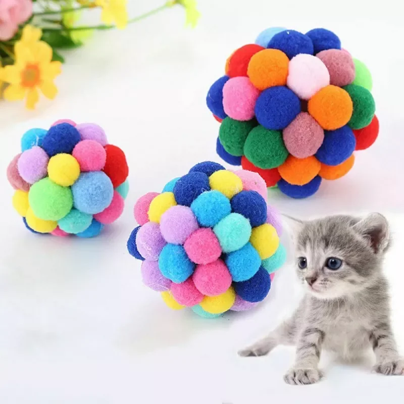 

Funny Cat Toys Colorful Handmade Bouncy Ball Interactive Toy Built-In Catnip Pet Cat Toy Pet Supplies 5/6/7cm Random Color