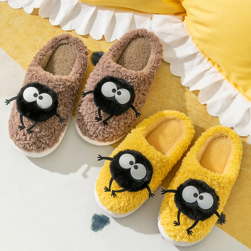 

Cute Monster Cozy Plush Slippers Women Winter Wram Fleece Flats Fuzzy Slippers EVA Sole Foam Furry Cloud Slide Home Indoor Shoes