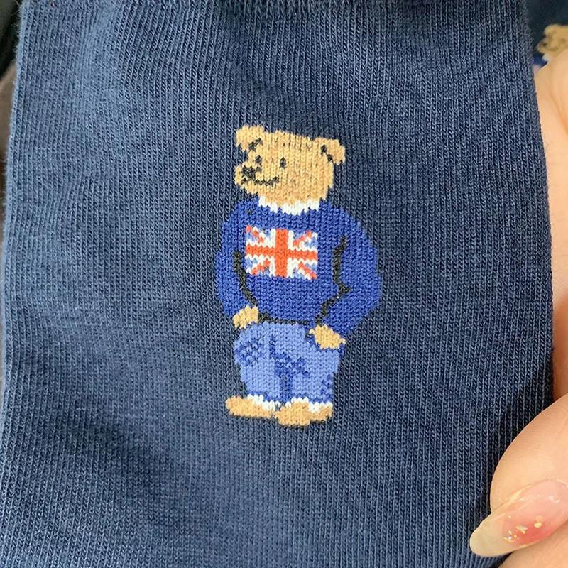 Casual Cartoon Business Gentleman Bear Men's Socks Cotton Harajuku Style Sport Boys Skateboard Novelty Breathable Christmas Gift