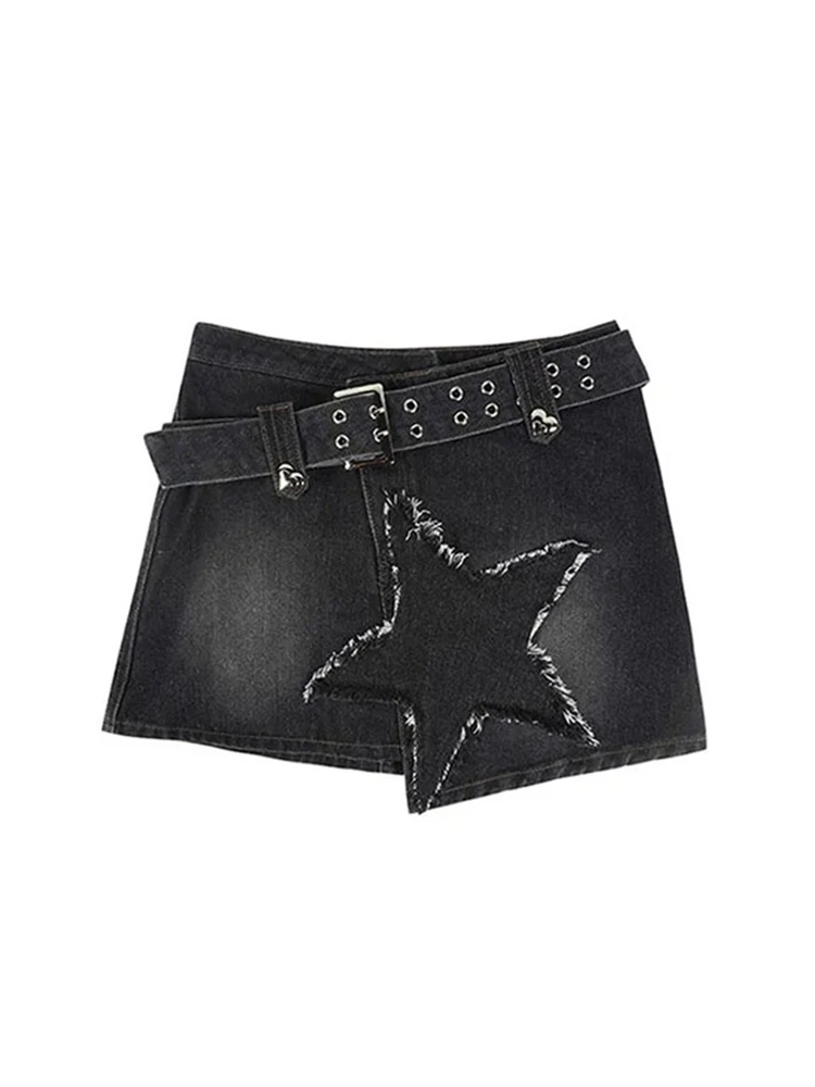 

Summer Women Gothic Fashion Design 2000s Aesthetic American Vintage Mini Denim Skirt With Belt Harajuku Gyaru Y2k Streetwear Hot