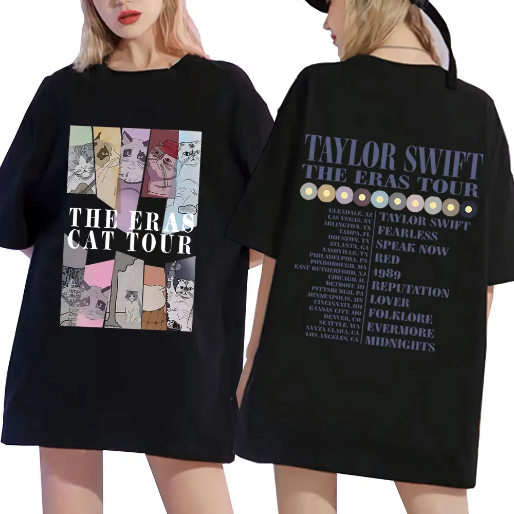 

Taylor The Eras Tour Cat Version T Shirt 2023s Vintage Fashion Retro Cute T Shirts Men Women Hip Hop Cotton T-shirt Short Sleeve