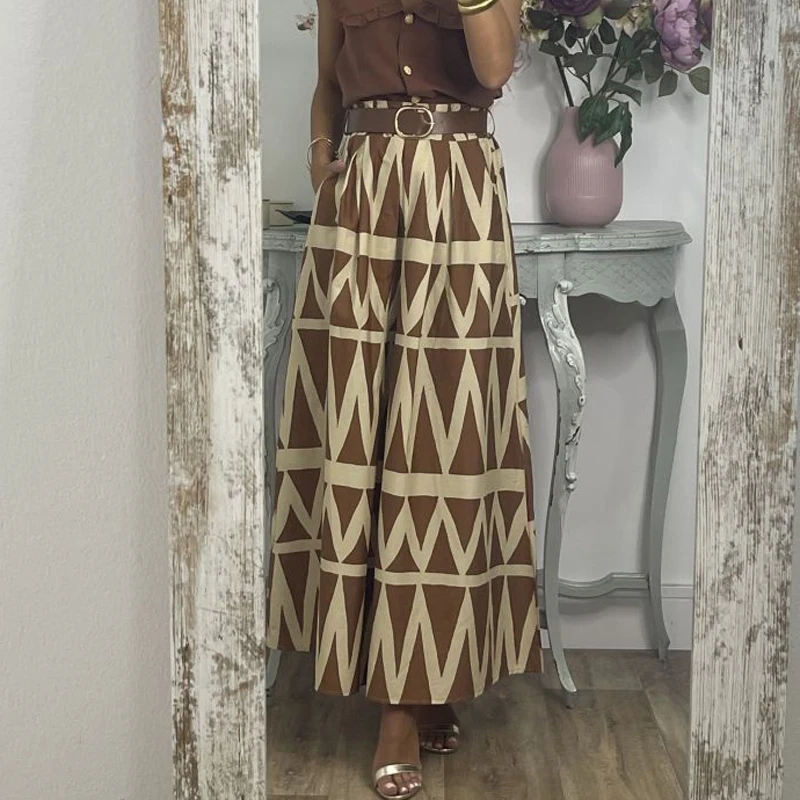 

Женское плиссированное платье с карманами, Элегантное повседневное Плиссированное Платье-миди с карманами, свободная длинная юбка с графическим принтом, лето 2023