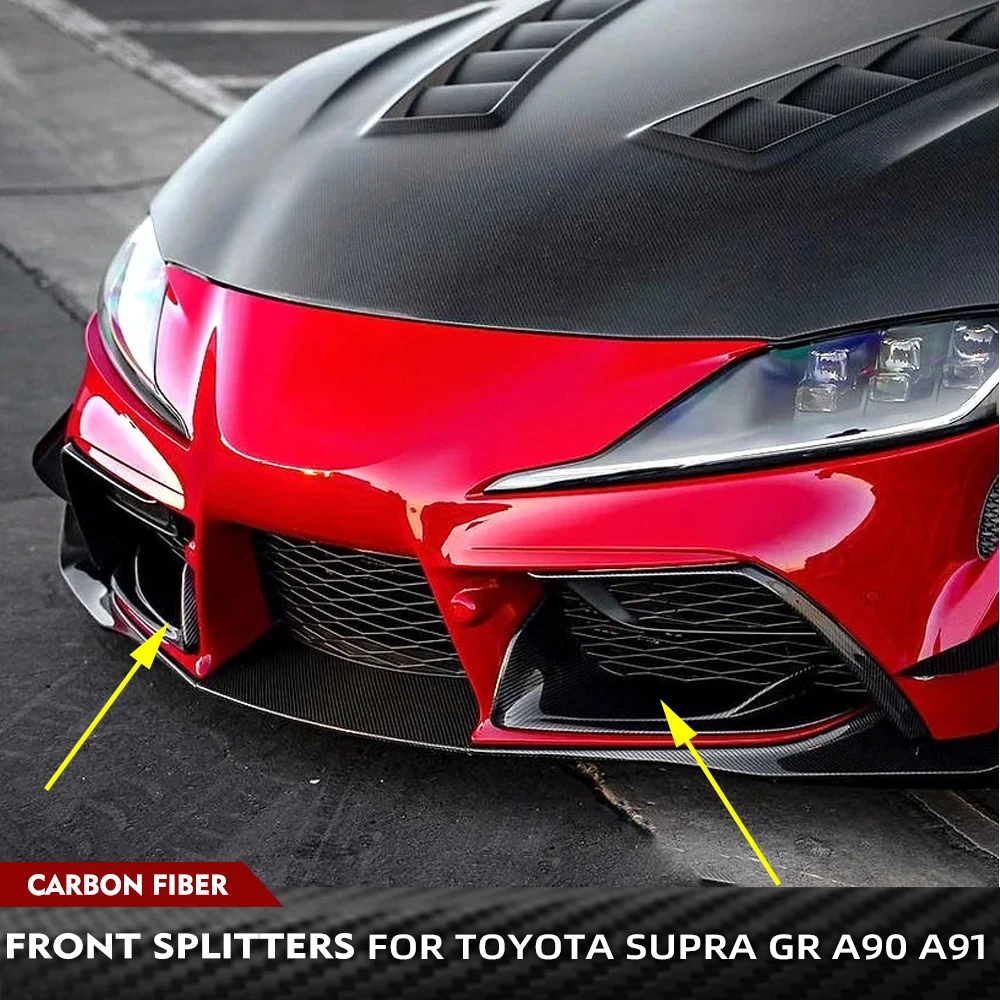 

Для Toyota Supra GR A90 A91 MK5 J29 2020-2024 передние разветвители автомобиля из углеродного волокна, передний бампер автомобиля, нижняя декоративная крышка, комплекты кузова
