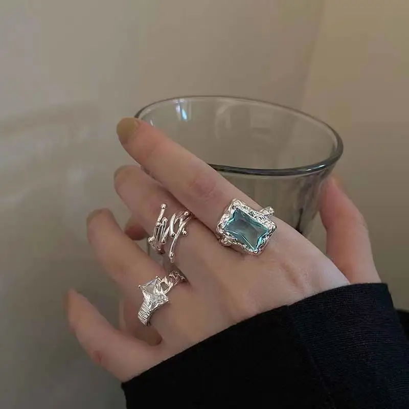 

14k Geometric Square Zircon Open Female Minority Design Sense Advanced Adjustable Index Finger Ring Fashion Personality