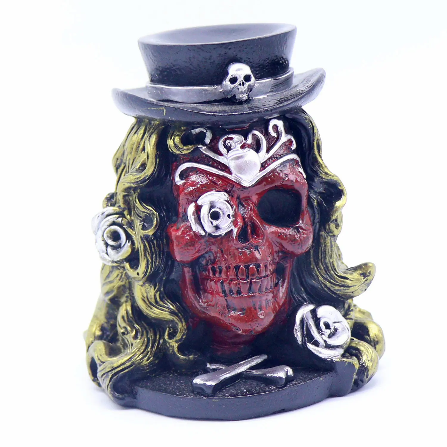 

Resin Long Hair Skull Statue Display Stand Crystal Glass Ball Base Christmas Ornament Gift
