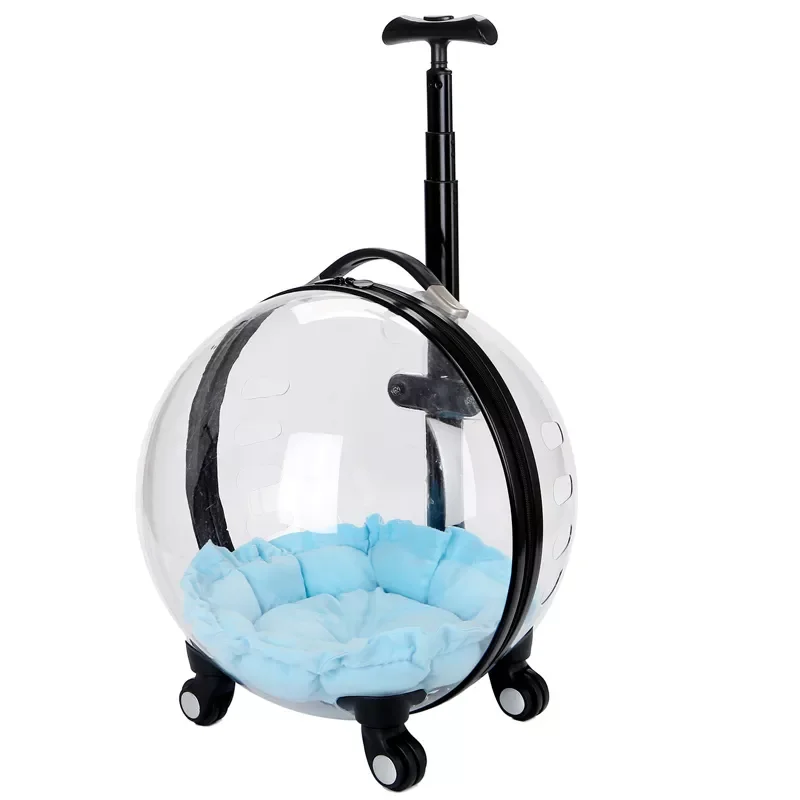 NEW Transparent Capsule Pet Travel Trolley for Puppies Dogs Cat Carriers Bag with Trolley Wheel