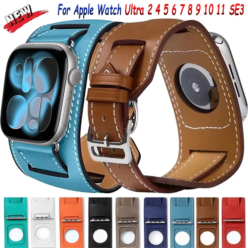 Фото Кожаный ремешок для Apple Watch Ultra 3, 49 мм, удобный браслет для iWatch 11, 10, 9, 8, 7, 6, 5, 4 SE, 45 мм, 41 мм, 44 мм, 40/42/46 мм Correa №1