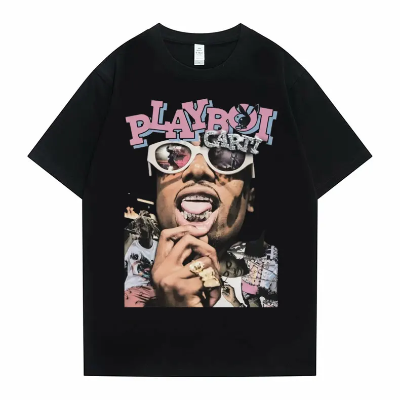 

Salute Rapper Playboi Carti Hip Hop Black T Shirt 2Pac Tops Tees Men Women Fashion Loose T-shirt Unisex Harajuku Vintage Tshirt