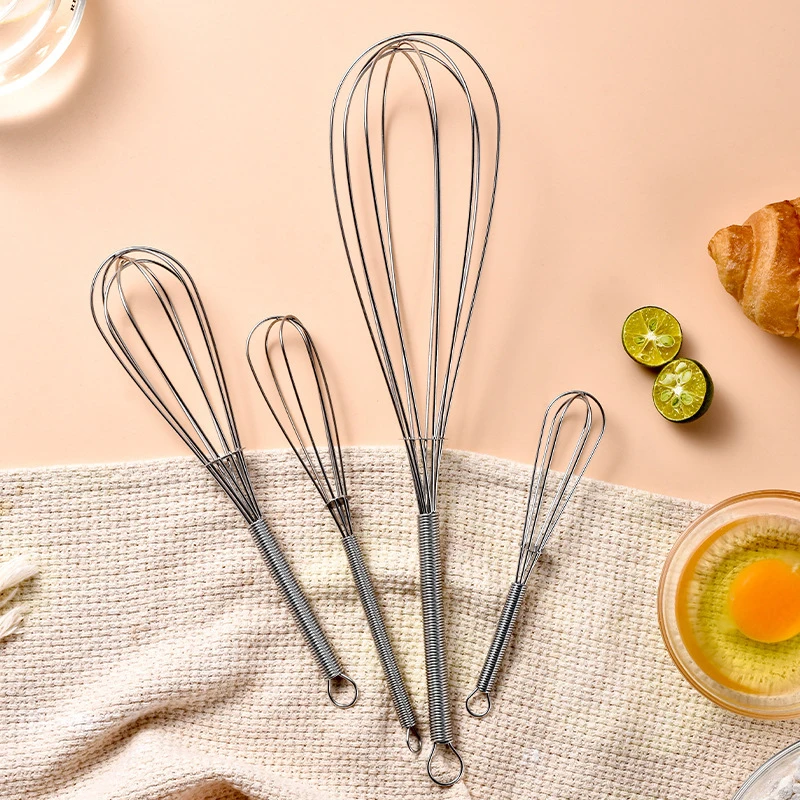 430 Stainless Steel Mini Spring Handle Small Egg Mixer Cream Whipper Stirring Baking Tool