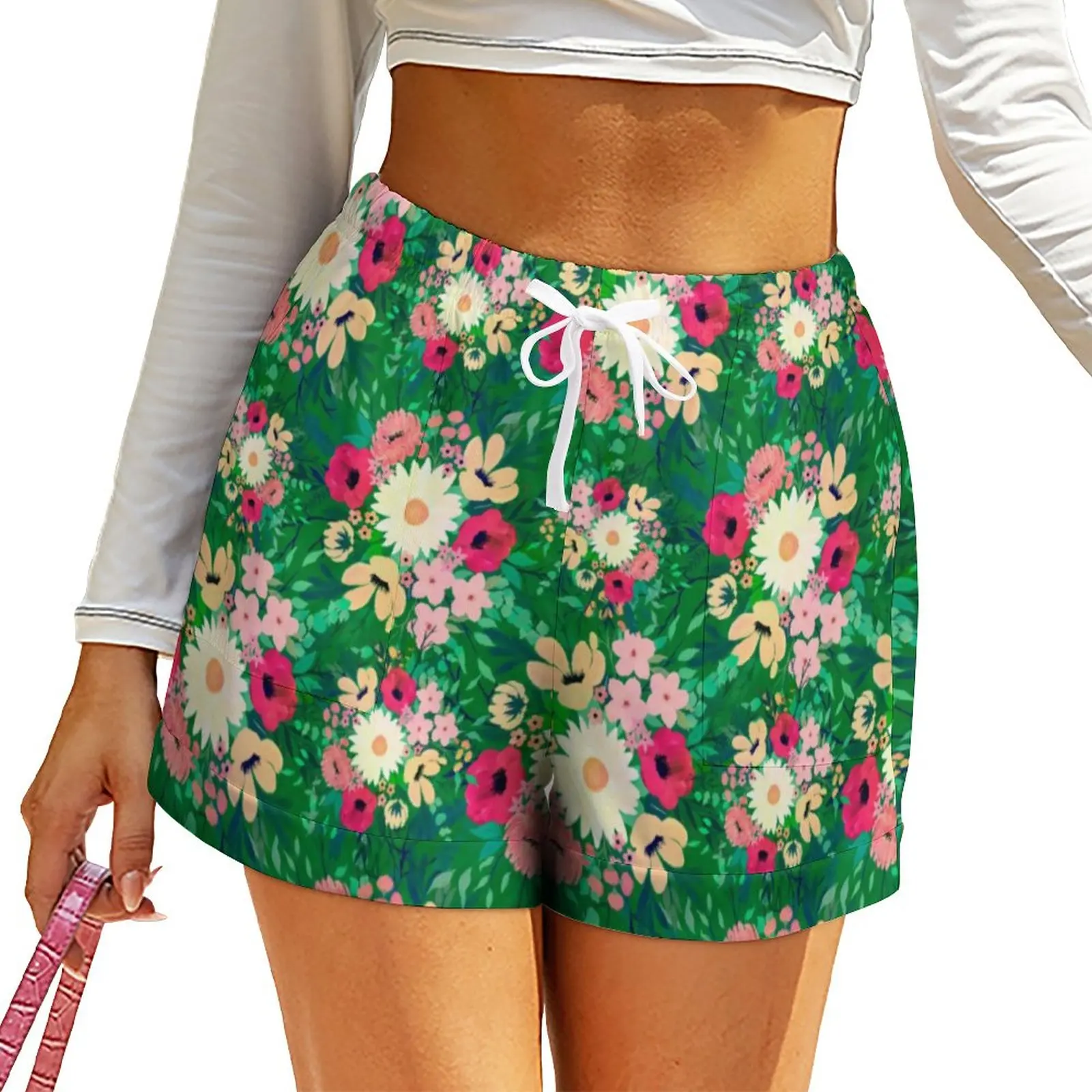 

Watercolor Daisy Print Shorts Colorful Floral Oversized Streetwear Shorts High Waist Harajuku Short Pants Graphic Pocket Bottoms