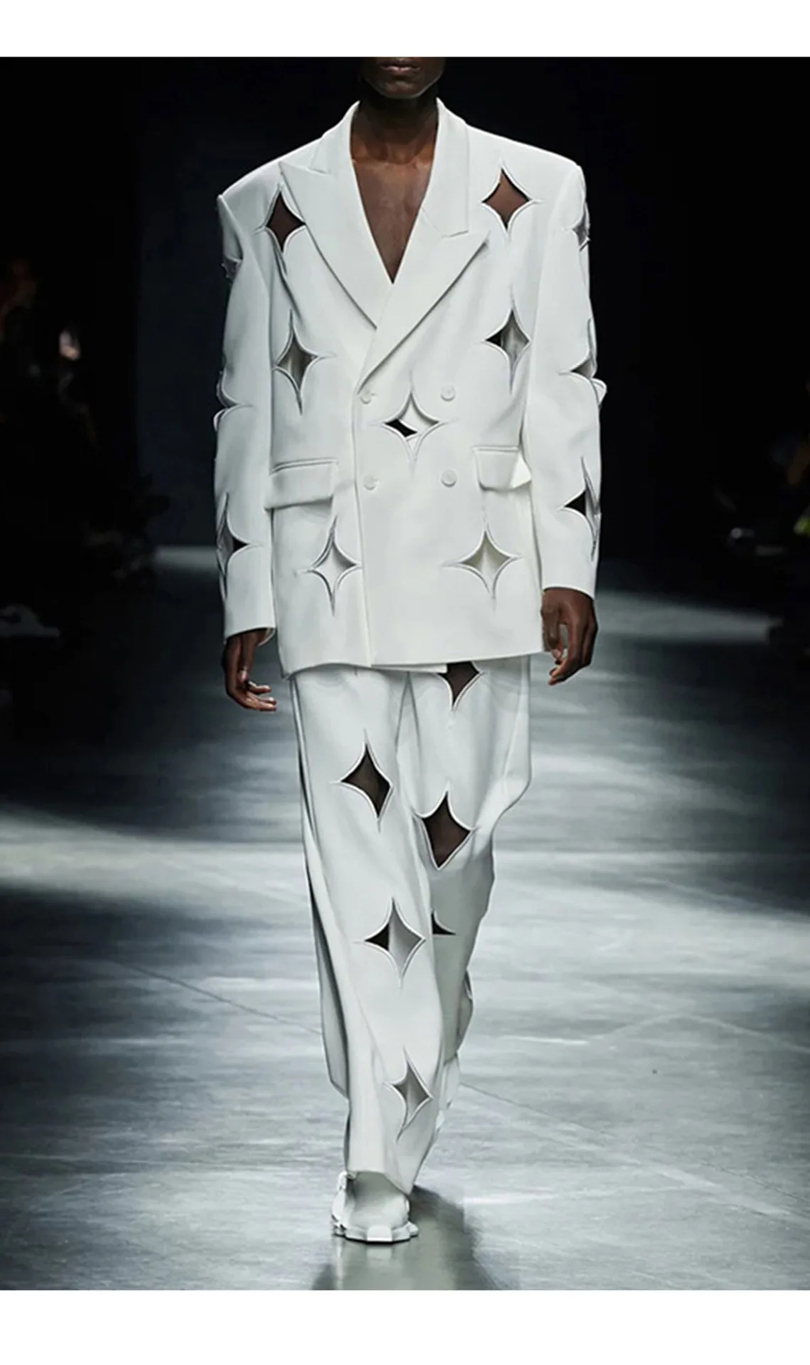 Women Pant Suit Double Breasted Hollow Out Womens Suits Blazer With Pants Fashion Loose Long Blazer Pant Suit Set 2023