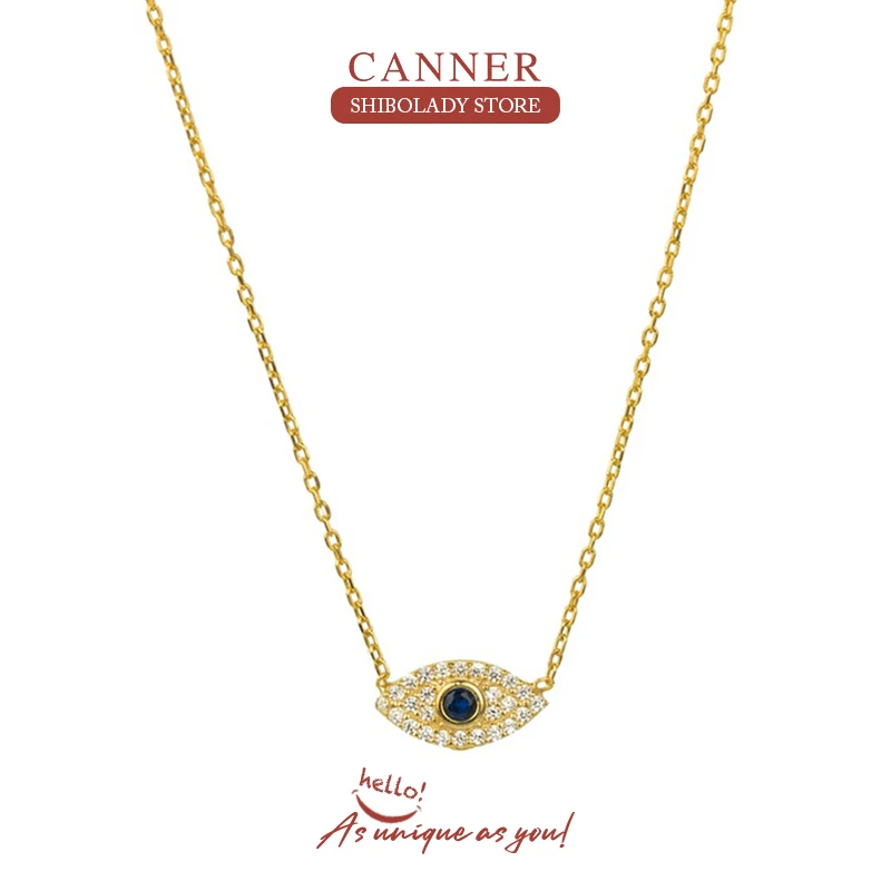 

CANNER Fashion Ins Eye Real 925 Sterling Silver Necklace For Women Jewelry Charming Pendant Chain 18K Choker Bijoux Collar