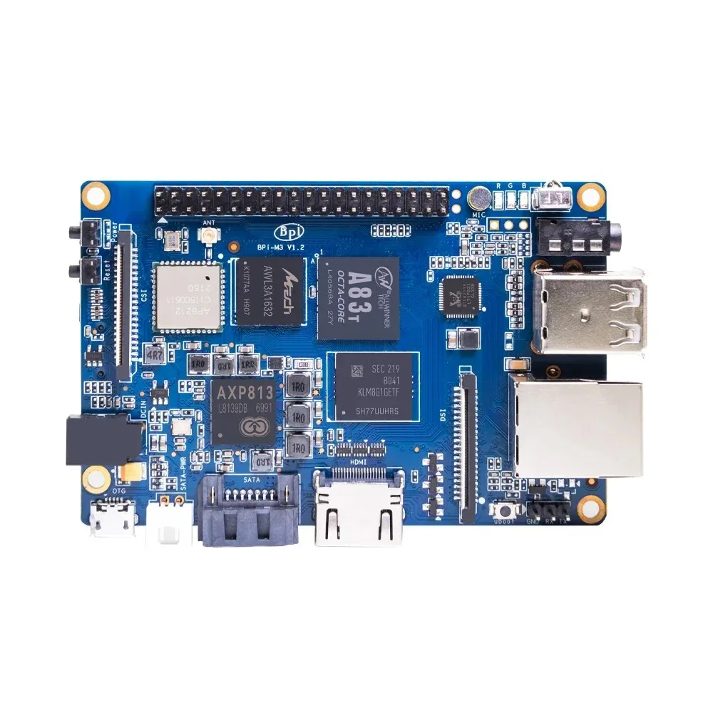 Фото AvaCoreBanana Pi BPI-M3 с корпусом, процессор Allwinner A83T, восьмиядерный Cortex-A7, 2 ГБ LPDDR3, 8 ГБ EMMC, с поддержкой Wi-Fi, Bluetooth, SD-карт, SATA №3