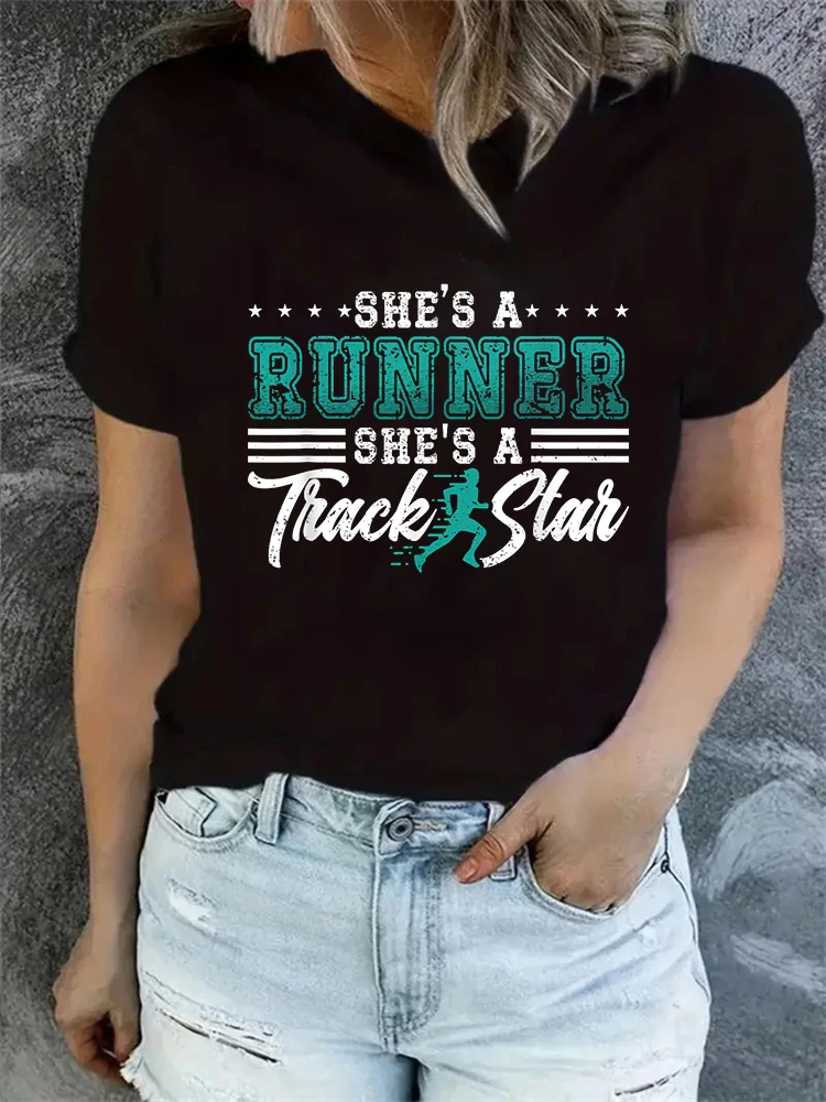 Женская футболка с коротким рукавом She's A Runner Tack Stak новые стильные женские