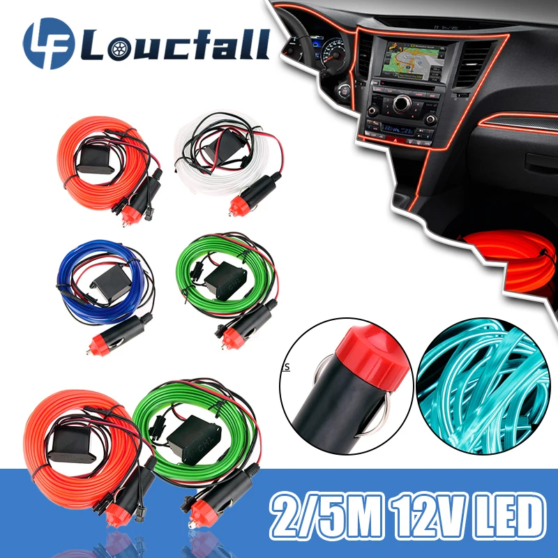 

12V Car LED Strips DIY Decoration Strip Flexible Neon EL Wire Rope Light Universal Interior LED Car Light Strip Atmosphere Lamp