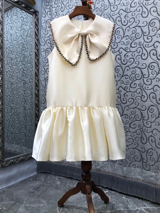 

2022 new women fashion bow trim sleeveless puffy sweet dress 308