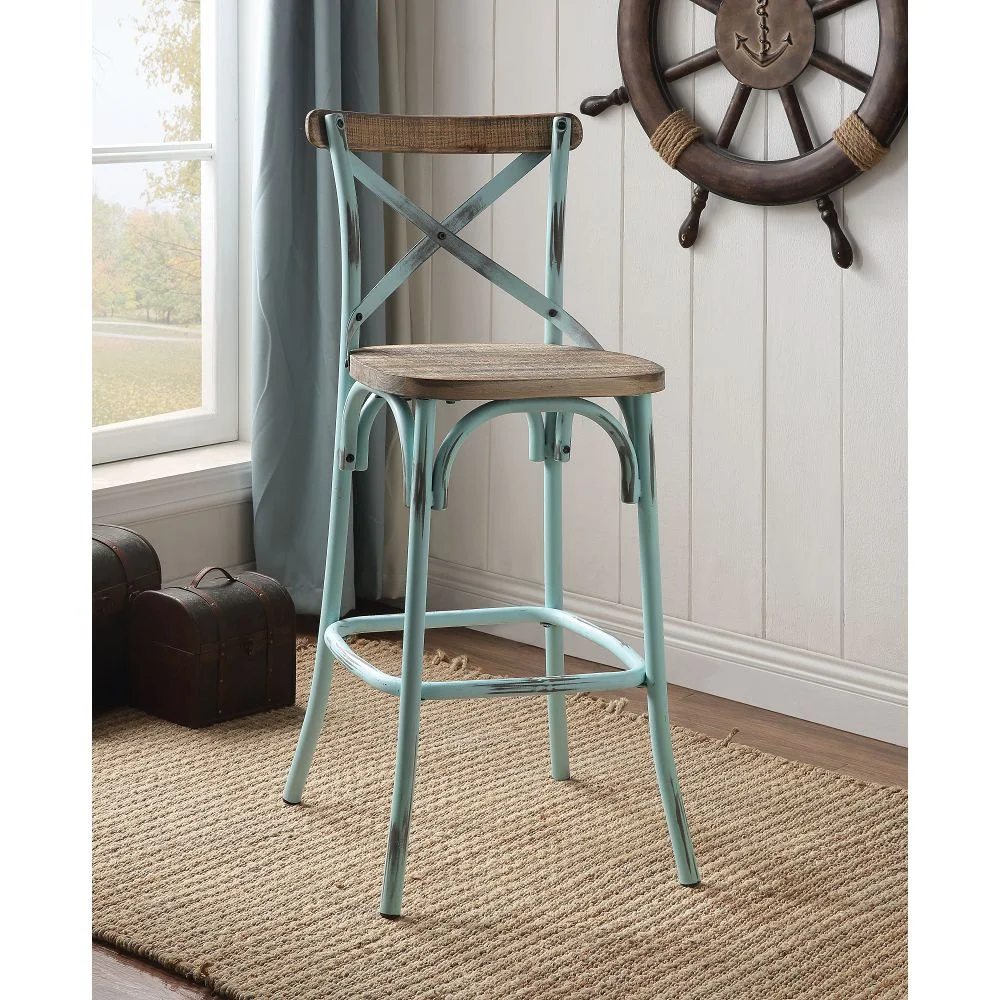 

Bar Chair (1Pc) in Antique Turquoise & Antique Oak 96807