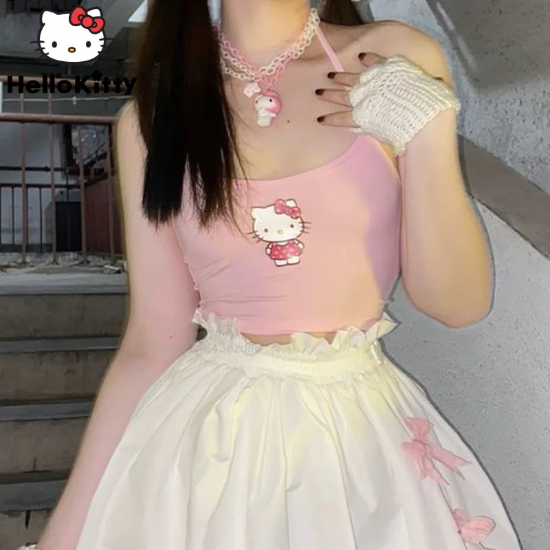 Summer Sanrio New Fashion Sexy Hello Kitty Tank Tops Y2k Girl Harajuku Street Style Vest Women Vintage Trendy Crop Tees Female