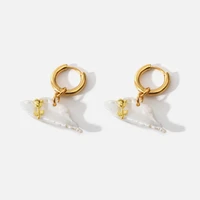 316l stainless steel gold rose flower hoop earrings elegant natural pearl women jewelry trendy metal 18 k unusual earrings gift
