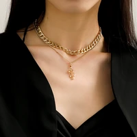 new fashion double layer alloy snake pendant gold necklace sweater chain clavicle chain metal chain jewelry