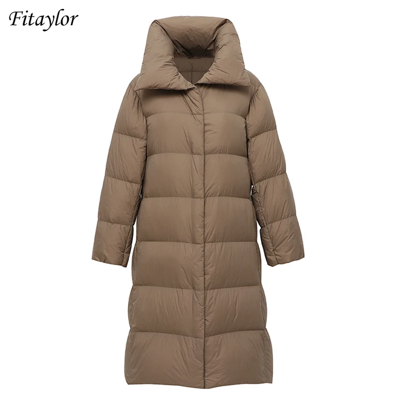 

Fitaylor New Winter Women Down Coat Ultra Light Padded Coat 90% White Duck Down Puffer Jacket Female Lapel Snow Warm Overcoat