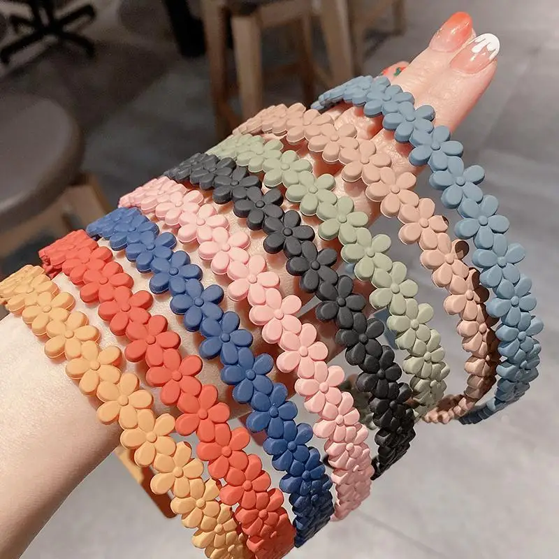 

New Korean Style Sweet Full Flower Shaped Acrylic Plastic Headband Women Girls Matt Candy Color Hairband Simple Hair Clip Hoop