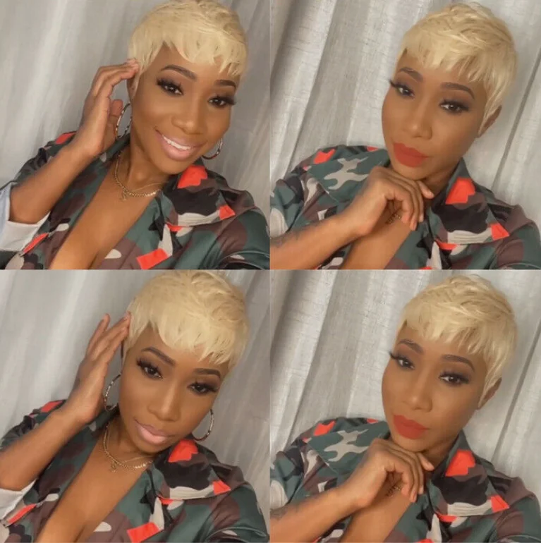 Женская мода Пикси Стрижка Светлые парики Настоящие человеческие волосы Парики