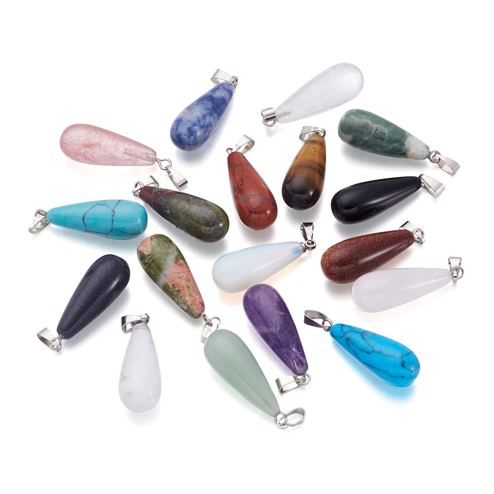 

Wholesale 19Pcs Natural Opalites Tiger Eye Howlites Amethysts Stone Charms Water Drops Pendants For Necklace Jewelry Making