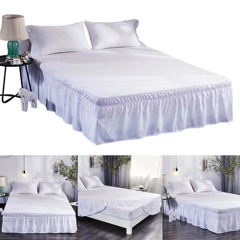 

80Inch Polyester Bed Skirt Wrap Around 3 Fabric Sides Elastic Dust Ruffle, Easy Fit Wrinkle -with 15 Inch Drop