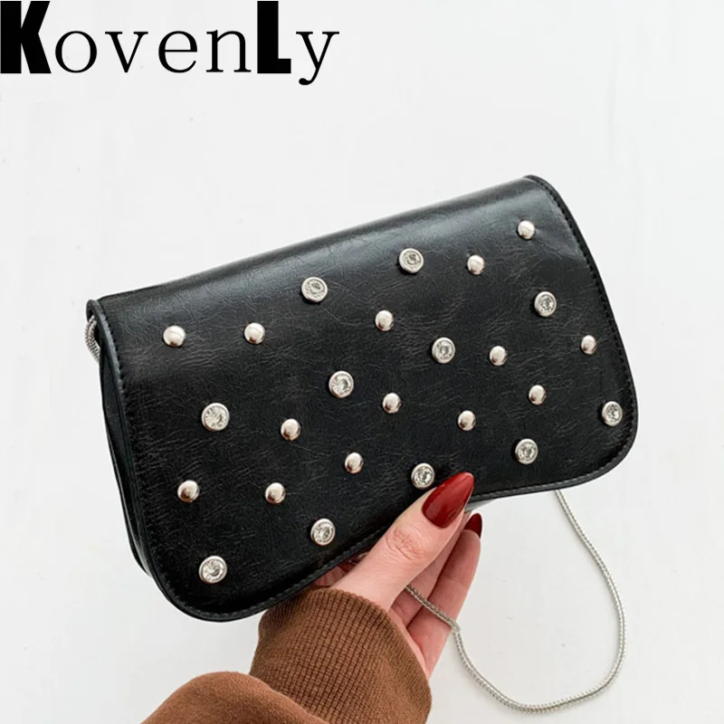 

Messenger Bags For Women Flap Square Small Shoulder Bag Rivet Luxury Designer Handbag And Purse Ladys Fashion Pouch Bag Freeship