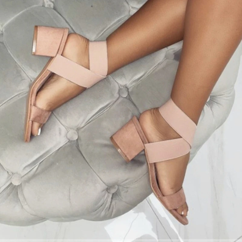 

Luxury Design Summer Rivet High Heels Women's Thick Heel Sandals Mid-heel Sexy Open Toe with PVC Buckle Strap Square Heel