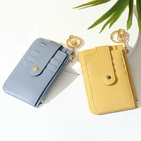 new fashion zipper credit card holder cover pu leather small wallets womens men short coin purses with keychain money bag clip