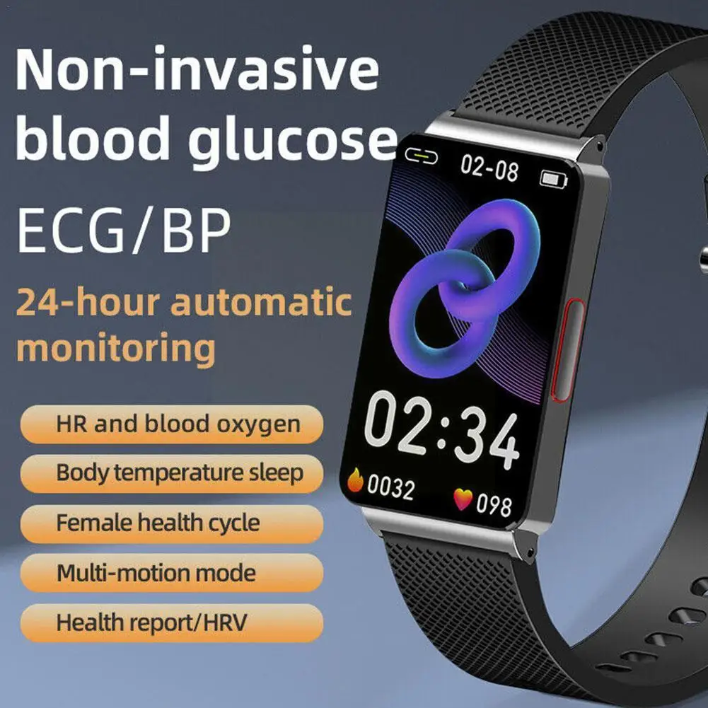 

New EP08 Non-invasive Blood Glucose Health Smart Watch Waterproof Smartwatch Thermometer Blood Men Measurement ECG+PPG Pres E9L7