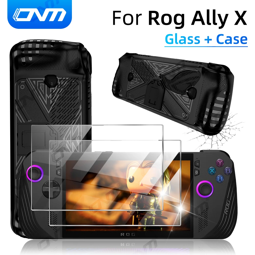 Фото Комплект аксессуаров для защиты экрана Rog Ally X + защитный чехол с подставкой для консоли Asus Rog Ally X ударопрочный защитный чехол №1
