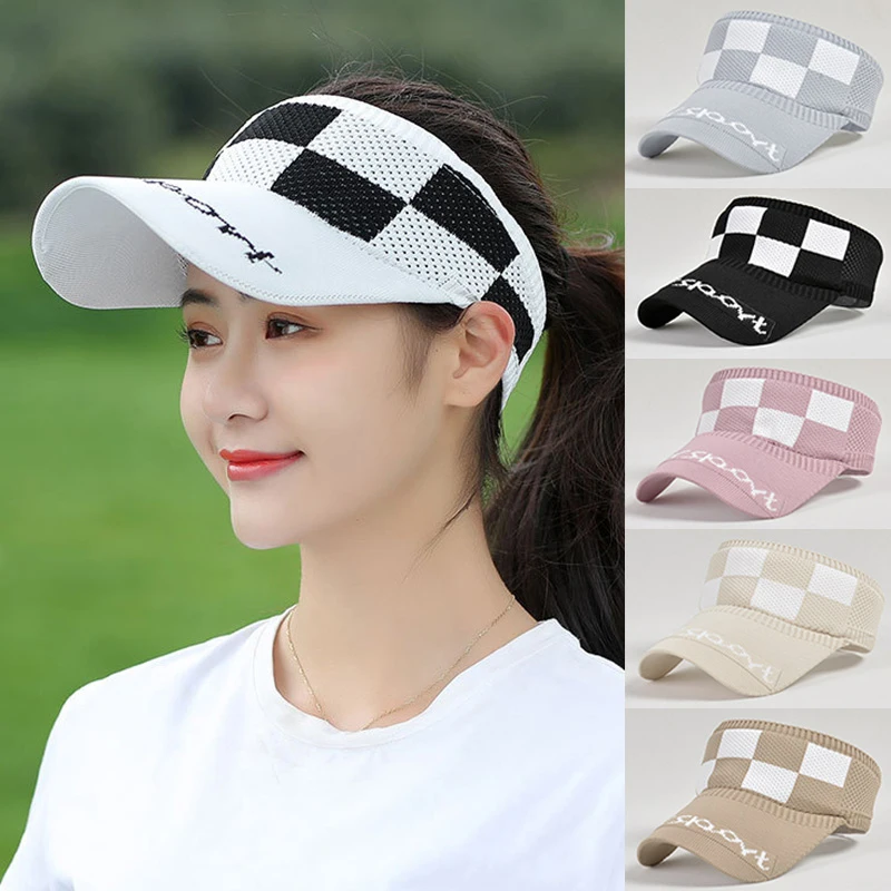 

Women Ladies Summer Empty Top Beach Cap Solid Color Knitted hat Large Wide Brim UV Protection Breathable Sun Visor Hat 2022 New