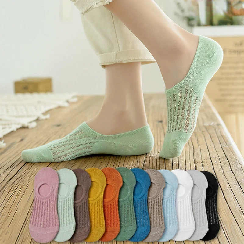 Invisible Women Boat Socks Summer Silicone Non-slip Ankle Low Female Cotton Thin Show Breathable Calcetines Chaussette 5 Pair
