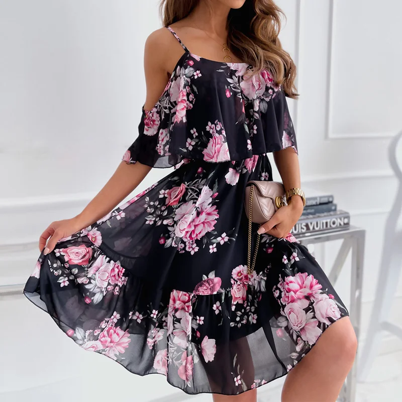 

Women off the shoulder dressed as an imprint flower 2021 casual boho girdle of spaghetti dressed as a floral feminine flower