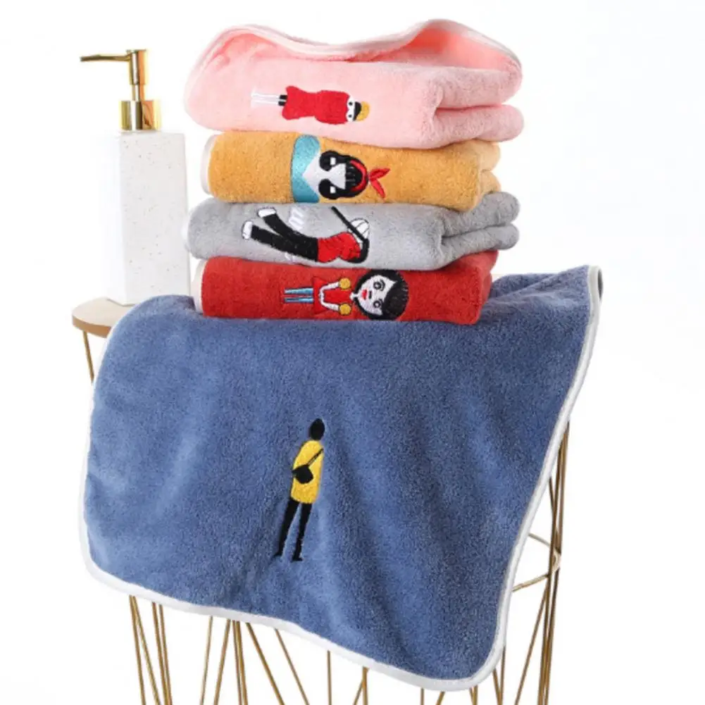 

Shower Towel Soft Comfortable Cartoon Embroidery Highly Absorbent Quick Dry Coral Fleece Washable Sensitive Skin Hand Towel