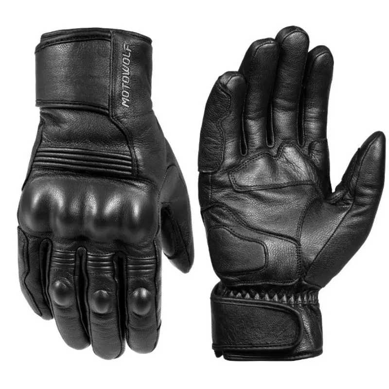 

Motowolf Fleece Winter Motorcycle Gloves Men Motocross Leather Gloves Waterproof Motorcyclist Gloves Retro Black Brown