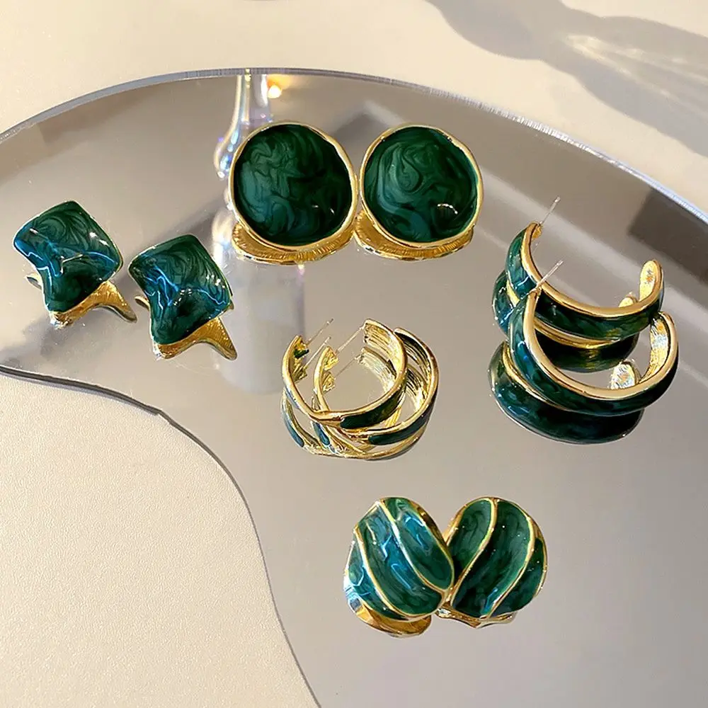 

New Dripping Oil Earrings Fashion Color Glaze Stud Earrings Vintage Dark Green Irregular Geometric Earrings for Women Jewelry