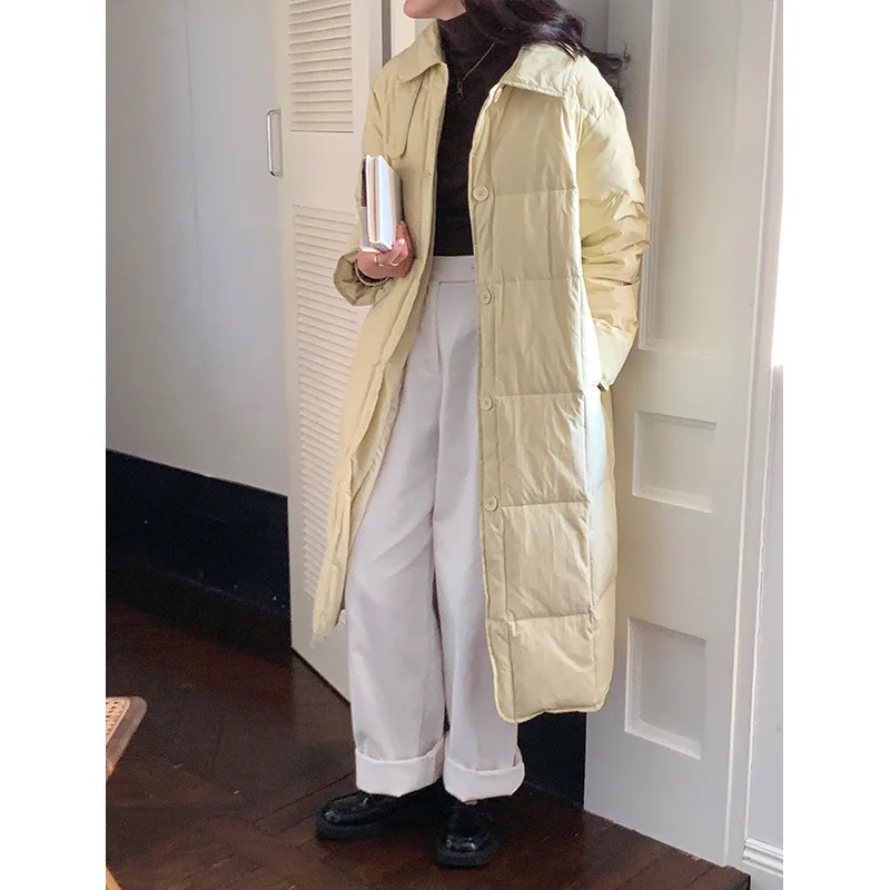 Autumn Winter Down Jacket Lapel Button Loose Long Coat Thin Comfortable Cold Insulation Thick Warm Bread Cotton Women's Blouse