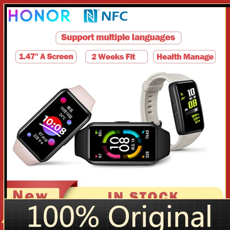

Оригинальный Смарт-браслет Honor Band 6 AMOLED Водонепроницаемый Фитнес-браслет для плавания с Bluetooth мониторинг сна и пульса музыкальные вызовы