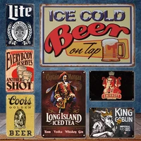 ice cold beer metal plaque tin sign vintage backyard bar kitchen decor accessories retro living room wall decoration plaques